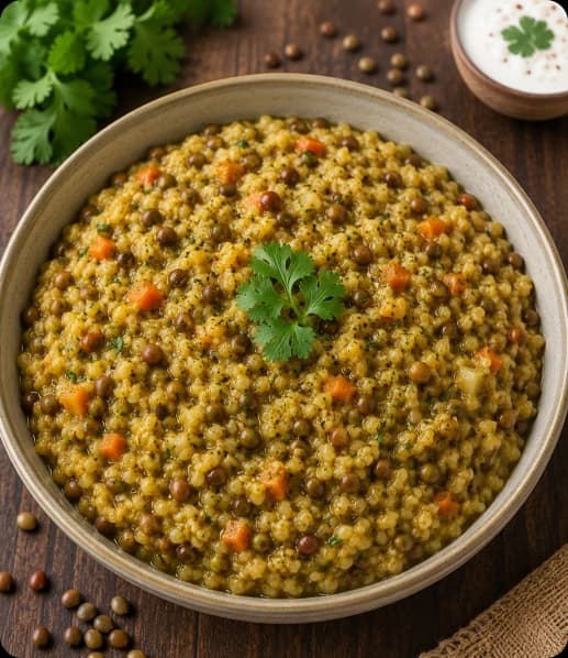 Horsegram Khichdi Bowl of Horsegram Khichdi with rice, lentils, and horse gram