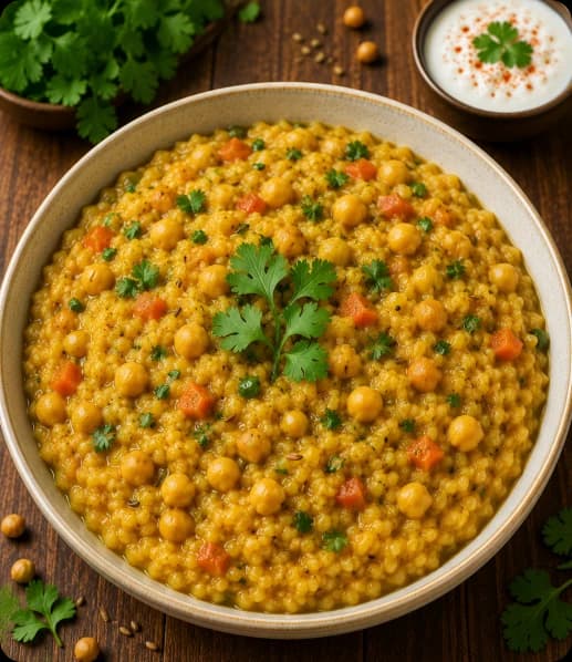 Chole Khichdi Bowl of Chole Khichdi with rice, lentils, and protein-rich chickpeas