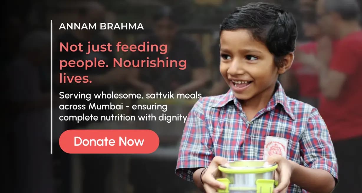 Annam Brahma hero slide 1 Annam Brahma — Not just feeding people. Nourishing lives. Serving wholesome, sattvik meals across Mumbai.
