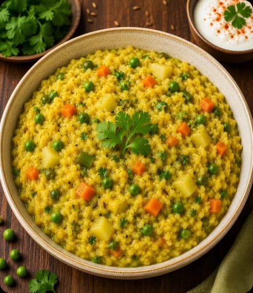 Veg Khichdi Bowl of Veg Khichdi with rice, lentils, and fresh seasonal vegetables